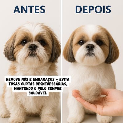 Escova Rasqueadeira Pet Automática p/ Cães Gatos, Remove Nós, Reduz Queda, Para Pelo Curto ou Longo