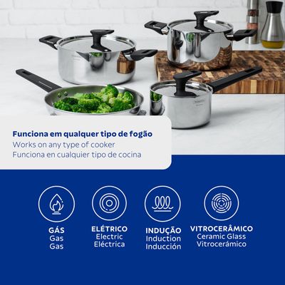 Jogo de Panelas Grano Aço Inox e Baquelite de Indução 4 Peças - Tramontina 65160/000