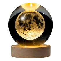 Luminária Galáxia 3D Esfera de Cristal com Base de Madeira – Design Minimalista e Sofisticado