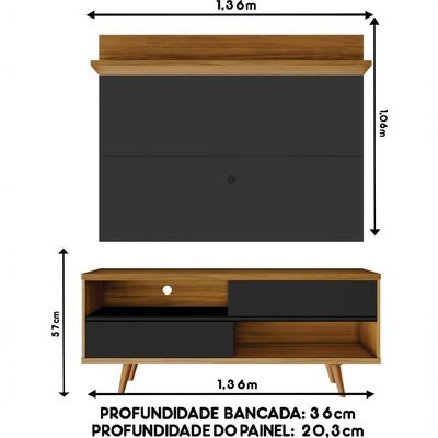 Conjunto Para Sala Rack E Painel De Tv Freijo e Preto