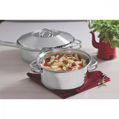 Caçarola Tramontina Solar Rasa em Aço Inox Fundo Triplo com Tampa e Alças 20 cm 2,9 L