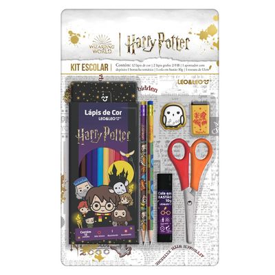 Kit Escolar Leo&Leo Harry Potter 12 Lápis de Cor + Borracha + Apontador + Cola + Régua + Tesoura UNICA