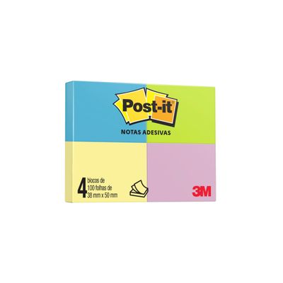 Bloco Adesivo Post It 3M Colorido 4 Blocos de 100 Folhas 38x50mm UNICA