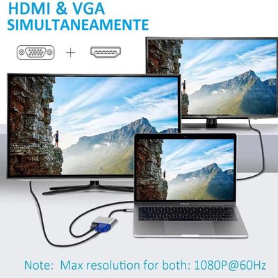 Adaptador 2x1 Type-C Para HDMI / VGA Compativel: Macbook, Notebook e Celular KP-AD119