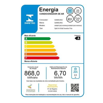 Ar Condicionado Split Hi Wall Inverter Samsung Wi-fi Windfree AI Connect 24.000 Btus 220V Frio R-32