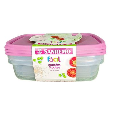 Conjunto 3 Potes Plástico Rosa Sanremo 1,8L