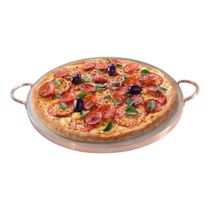 Forma De Pedra Sabão Para Pizza 32 Cm Alças De Cobre Curada