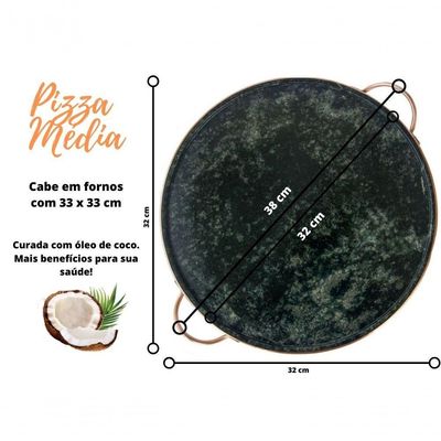 Forma De Pedra Sabão Para Pizza 32 Cm Alças De Cobre Curada