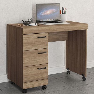 Mesa P/ Computador Notebook 3 Gavetas 90Cm Osaka Castanho