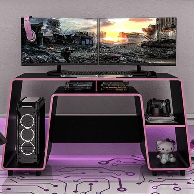 Mesa Para Computador Notebook Desk Game London Preto/Rosa
