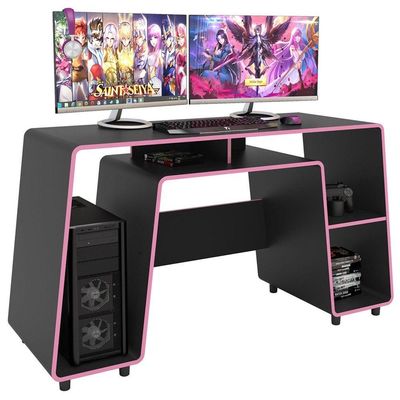Mesa Para Computador Notebook Desk Game London Preto/Rosa