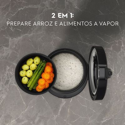 Panela de Arroz Elétrica Electrolux ERC10 Efficient 2 em 1 com Visor Glass por Rita Lobo 7 Xícaras - Preto/Inox Preto / 110