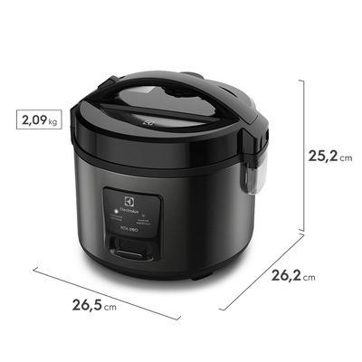 Panela de Arroz Elétrica Electrolux ERC10 Efficient 2 em 1 com Visor Glass por Rita Lobo 7 Xícaras - Preto/Inox Preto / 110