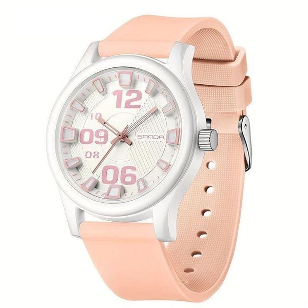 Relógio Feminino De Quartzo - à Prova D'água, Leve Com Pulseira De Silicone Rosa