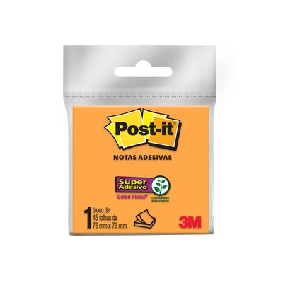 Bloco Adesivo Post It 3M Laranja 76x76mm 45 Folhas