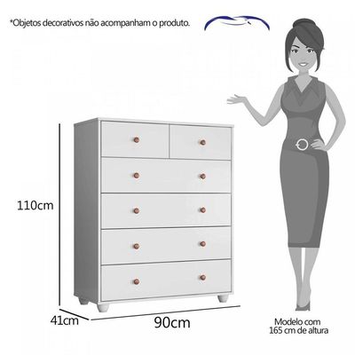 Cômoda 6 Gavetas Vittoria - Albatroz Móveis Branco Fosco