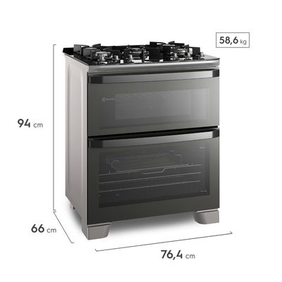 Fogão 5 bocas Electrolux Cinza Expert Função Air Fryer, 2 Fornos, Grill e Timer (FE5AD) 220V