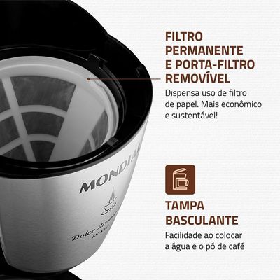 Cafeteira Elétrica Mondial Dolce Arome Inox C-30 18 Xícaras - Preta Preto / 110