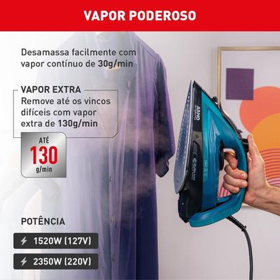 Ferro de Passar a Vapor Arno Ultragliss Plus com Spray e Base Durilium Airglide  Azul azul / 220