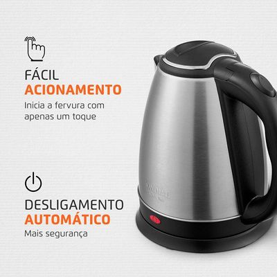 Chaleira Elétrica Mondial Pratic CE-06 com Capacidade de 2L - Inox Preto,Inox / 220