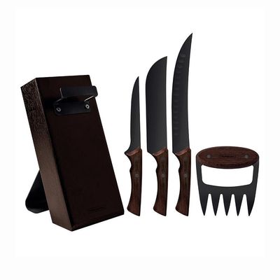 Kit Para Churrasco Black Lâminas Aço Inox Escurecido Cabos De Madeira 05 Peças - Tramontina 22999045
