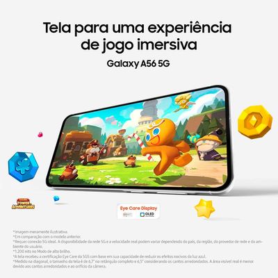 Smartphone Samsung Galaxy A56 5G Verde 128GB 8GB RAM, Câmera Tripla até 50MP, Tela Super AMOLED 6.7", IP67, NFC, Vídeo HDR e Recursos AI