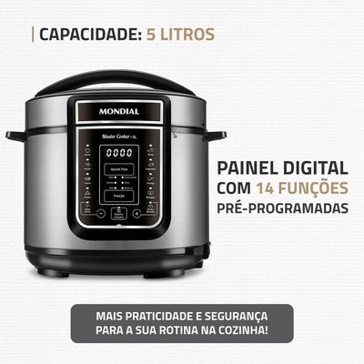 Panela Elétrica de Pressão Mondial Digital Master Cooker PE-38 5L - Preta Inox,Preto / 220