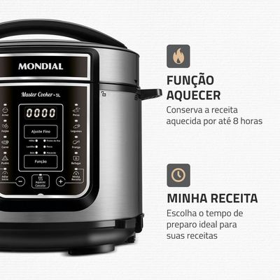 Panela Elétrica de Pressão Mondial Digital Master Cooker PE-38 5L - Preta Inox,Preto / 220