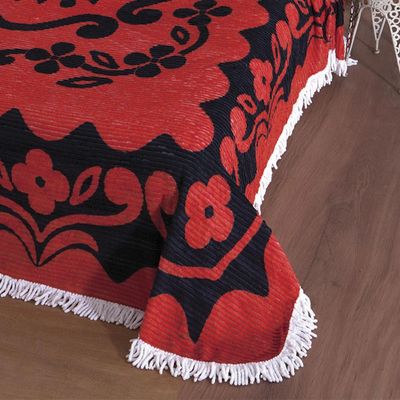 Colcha Casal Chenille Canelada Flórida Verm/preto Jolitex
