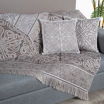 Kit Xale Para Sofá Com Franja Grécia 5 Peças 1,35m x 1,35m 60% Algodão / 40% Poliéster Tecido Jacquard - Cáqui