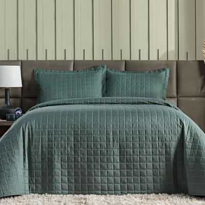 Kit Colcha Matelassê Percal 300 fios Basic Queen 07 Peças 100% Poliéster - Verde Mountains