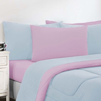 Kit Edredom Malha 100% Algodão Gran Moratta 2 Peças Solteiro - Azul Bebê/Rosa Bebê