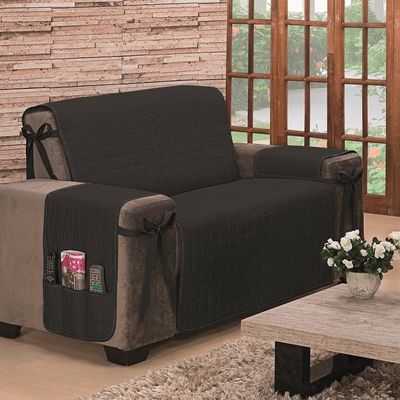 Protetor De Sofá Dupla Face Premium 2 Lugares - Preto/Cáqui