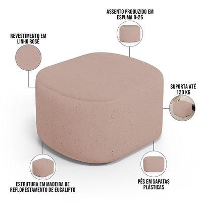 Kit 2 Puffs Decorativos Orgânico para Living Quarto 70cm Doha W01 Linho Rosê - Lyam Decor