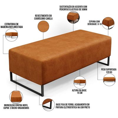 Kit 02 Puffs Decorativo Sala de Estar Bali W01 Base Ferro 120x50 cm Couríssimo Canela  - Lyam Decor