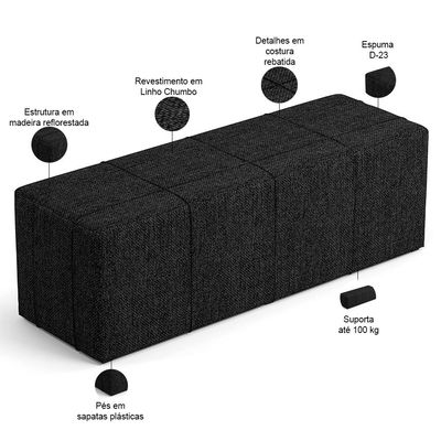 Puff Decorativo Living Sala de Estar 140 cm Roma W01 Linho Chumbo - Lyam