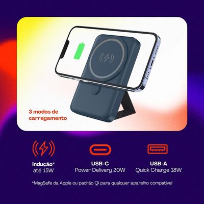 Carregador Portátil Geonav PB10MAGSG 20000 mAh com USB-A e USB-C para Celulares e Dispositivos Eletrônicos