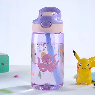 Garrafa Infantil com Canudo 480ml – Tampa com Trava de Segurança, Colorida e Ideal para Escola e Passeios | Cor:Azul