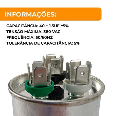 Capacitor 40uf + 1,5uf 380v Duplo Único