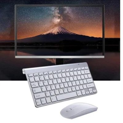 Kit Teclado Slim Com Mouse Sem Fio 2.4g Ultra Fino Para Pc Notebook Prata