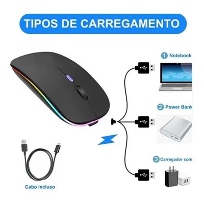 Mouse Sem Fio Bluetooth Wireless Recarregável E-1300 Pro Preto