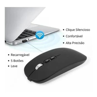 Mouse Sem Fio Wireless Bateria Recarregável Clique Silencioso  E-1400 Preto