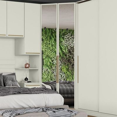 Canto Closet Modulado 2 Portas 3 Gavetas Com Espelho Areia