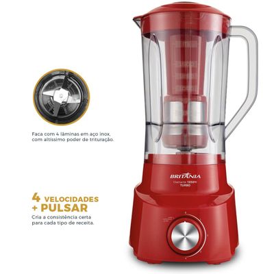 Liquidificador Britânia Diamante Vermelho 4 velocidades 1050W 220V