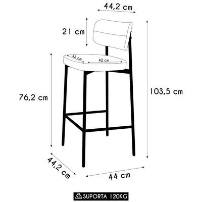Banqueta Alta Bar Estofada Ella M25 Sintético Preto - Mpozenato