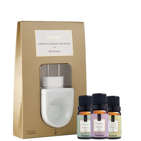 Kit Aromatizador Elétrico Original mais 3 Essências Via Aroma - Bamboo, Capim Limão e Lavanda