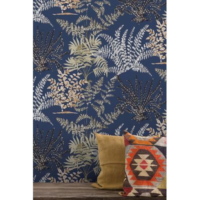 Papel de Parede Muse Folhagem Azul e Branco A57103