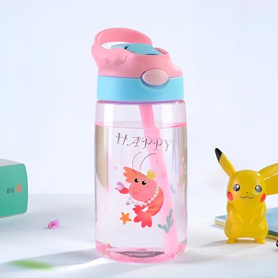 Garrafa Infantil com Canudo 480ml – Tampa com Trava de Segurança, Colorida e Ideal para Escola e Passeios | Cor:Rosa