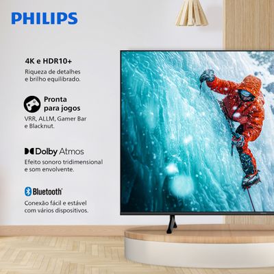 Smart TV 50" 4K Philips 50PUG7300/78 UHD Titan OS Pixel Precise Comando de Voz Preta