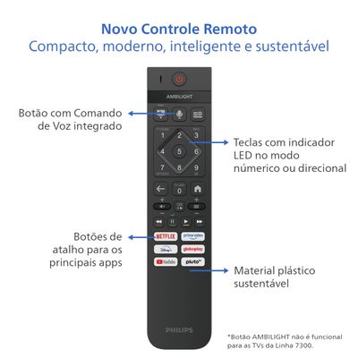 Smart TV 50" 4K Philips 50PUG7300/78 UHD Titan OS Pixel Precise Comando de Voz Preta